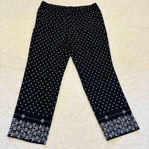 Loft Navy and White Drawstring Cropped Pant with Border Design.